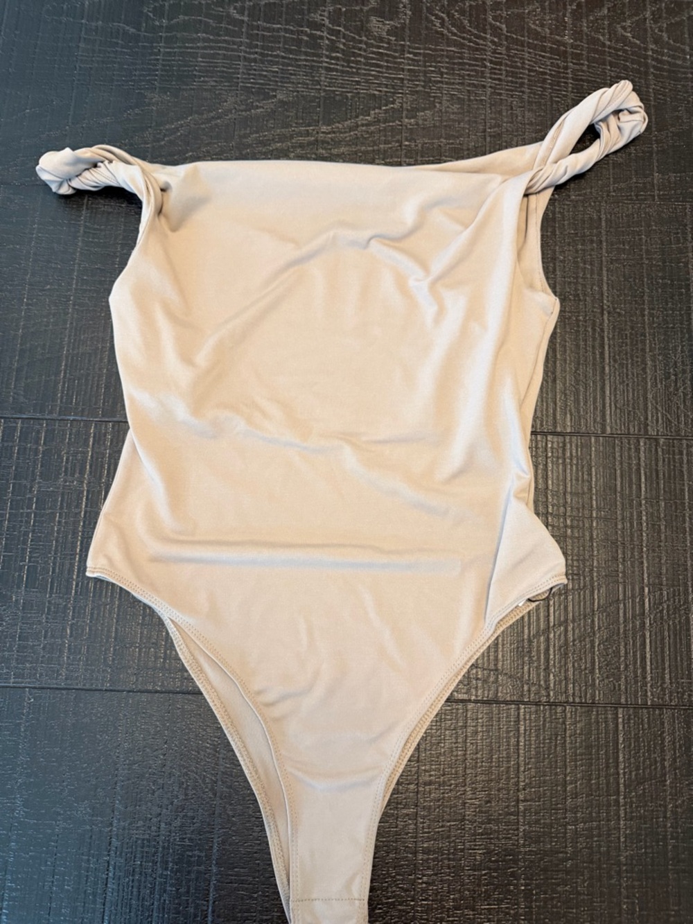 SHEIN Beige Twisted Strap One-Piece Bodysuit